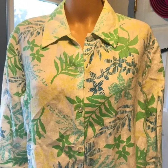 Y2K Artsy Print JM Collection 100% Linen button down shirt Women Size 12 - Picture 5 of 6